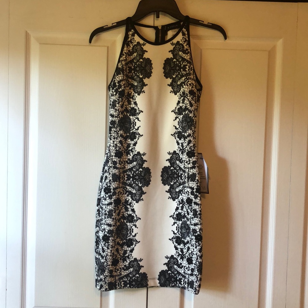 Black & white floral halter dress
